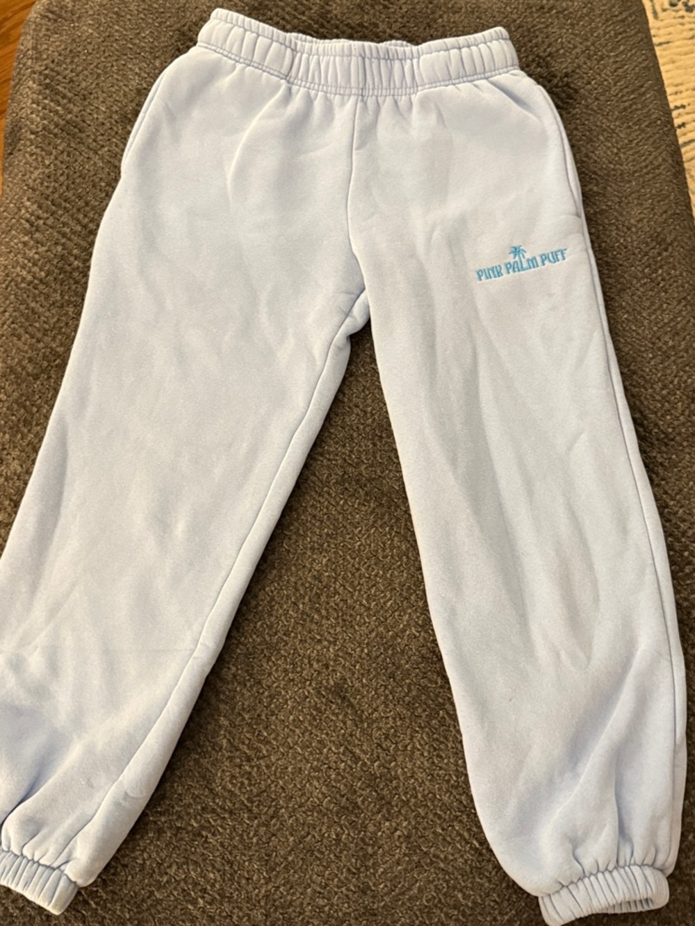 Light Blue Kids Fleece Joggers with Palm Puff Logo